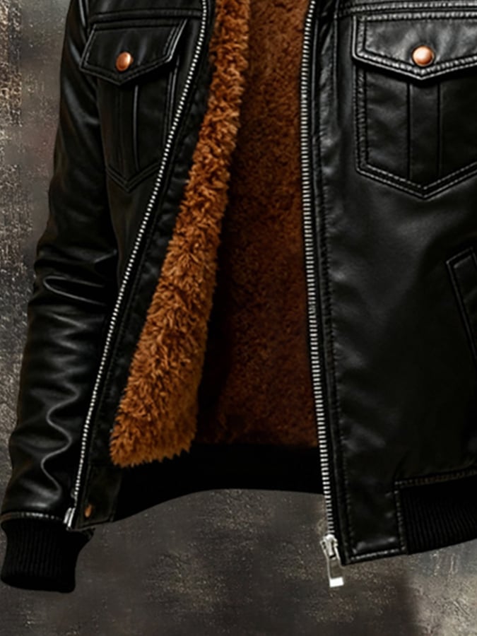 Marek - Chaqueta De Cuero Suave Con Bolsillos Delanteros