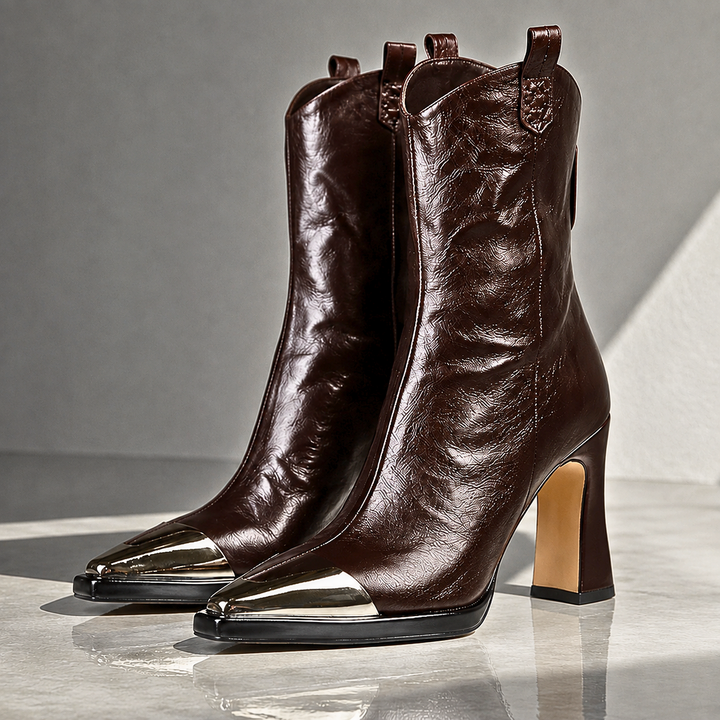 Dobila - Botines De Estilo Western Con Puntera Metalizada