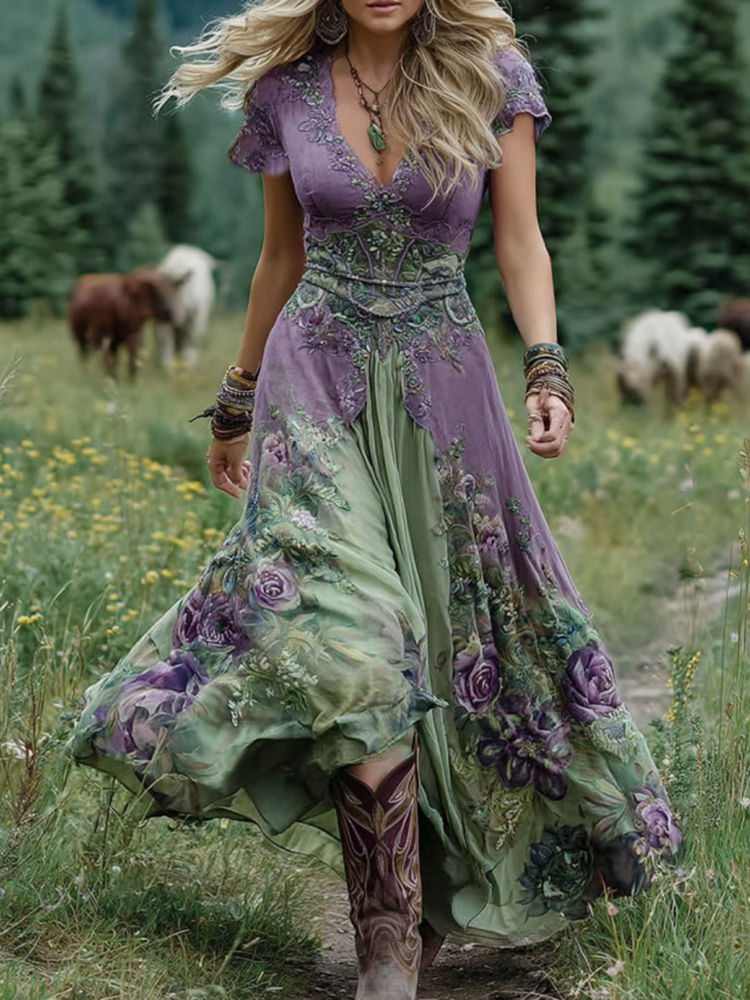 Marcina - Elegante Vestido Largo Con Tonos De Flores