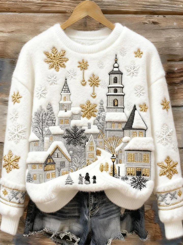 Kenisha - Jersey Acogedor con Bordado Navideño de Nieve