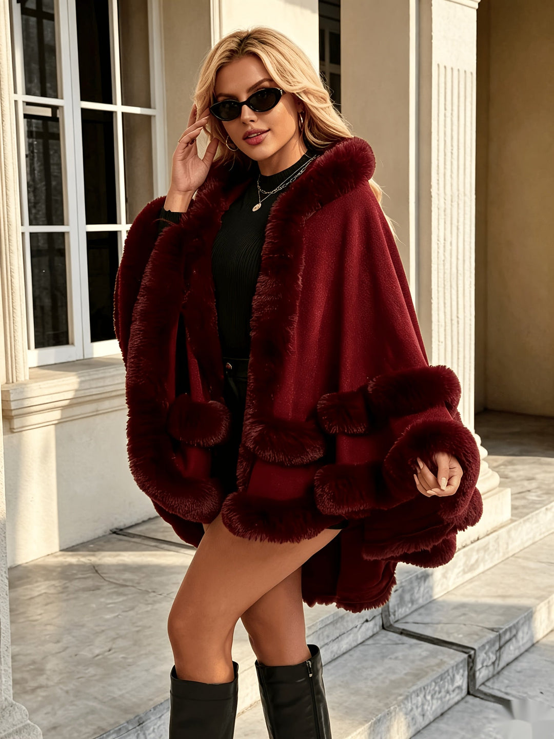 Toriann - Cárdigan De Invierno Con Capucha Y Forro De Piel, Con Abertura en La Parte Delantera