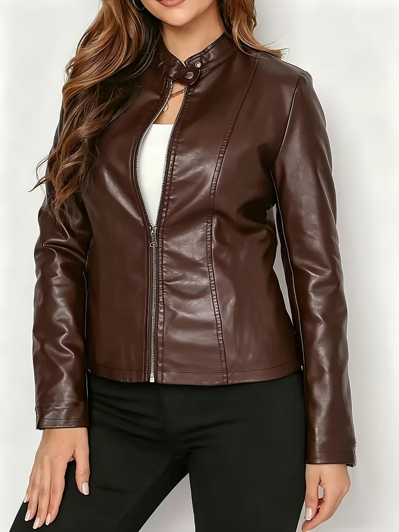 Siliena - Elegante Chaqueta De Imitación De Piel Con Cremallera