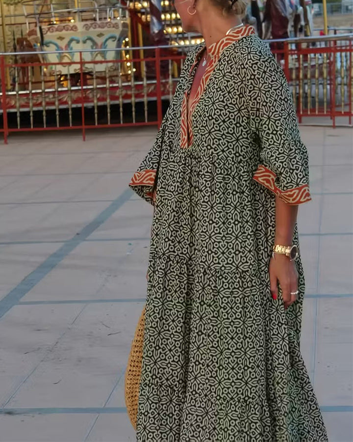 Amandi - Vestido largo Con Cuello en V Estampado