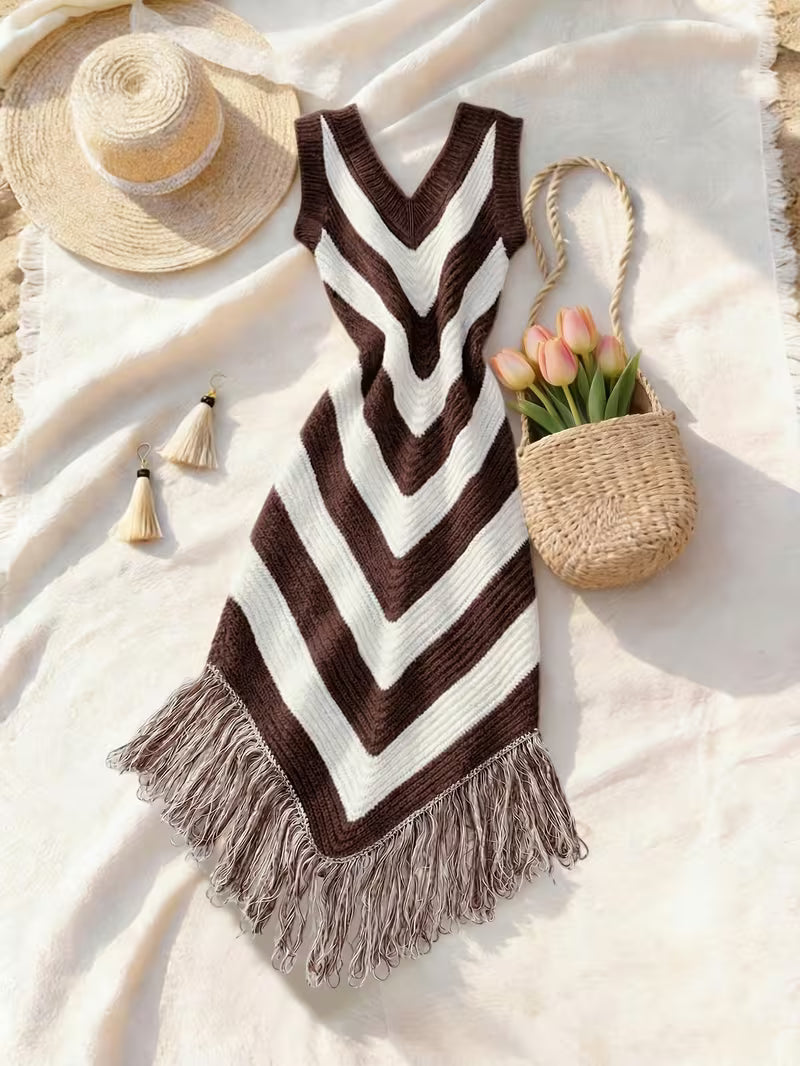 Foley - Vestido De Playa Elástico Con Flecos en El Bajo