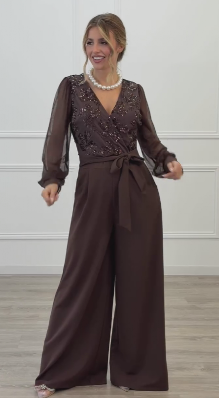 Meira - Mono Con Mangas Largas De Malla y Adornos