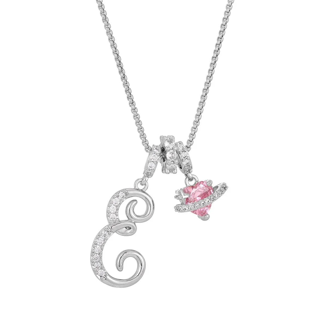 Nerute - Collar Con Inicial y Colgante de Corazón Rosa