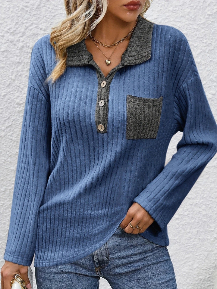 Yanna - Top de Moda con Cuello de Polo y Rayas