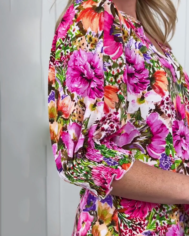 Niliza - Blusa Floral De Manga Corta