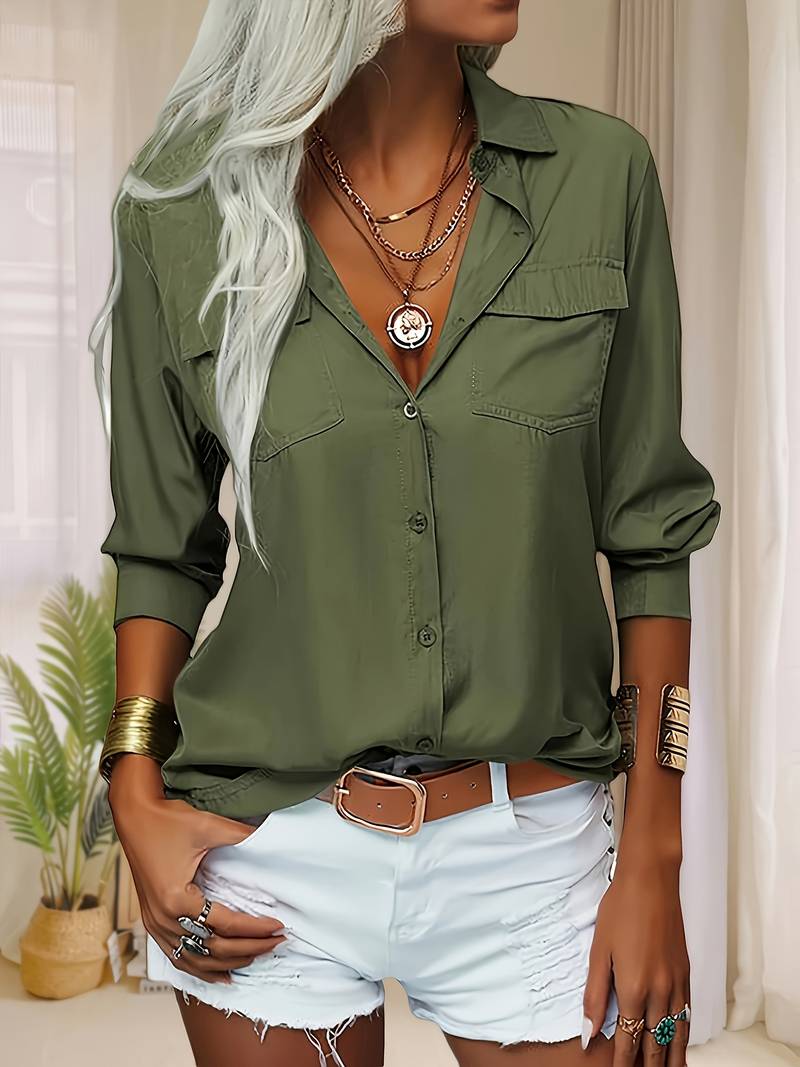 Amani - Camisa Con Solapa De Botones Y Pecho Ancho