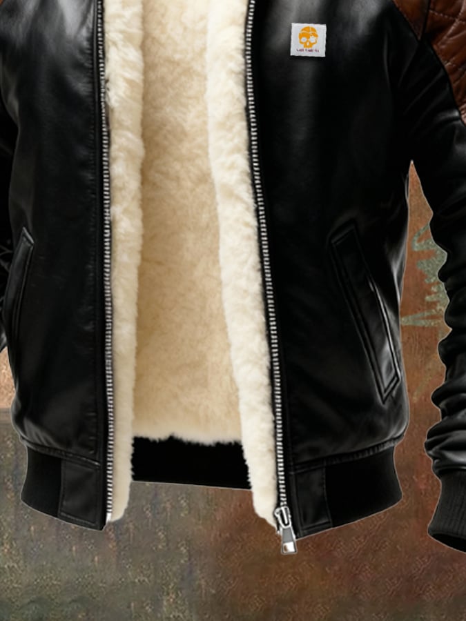 Enzo - Chaqueta De Cuero Acolchada Con Forro De Felpa