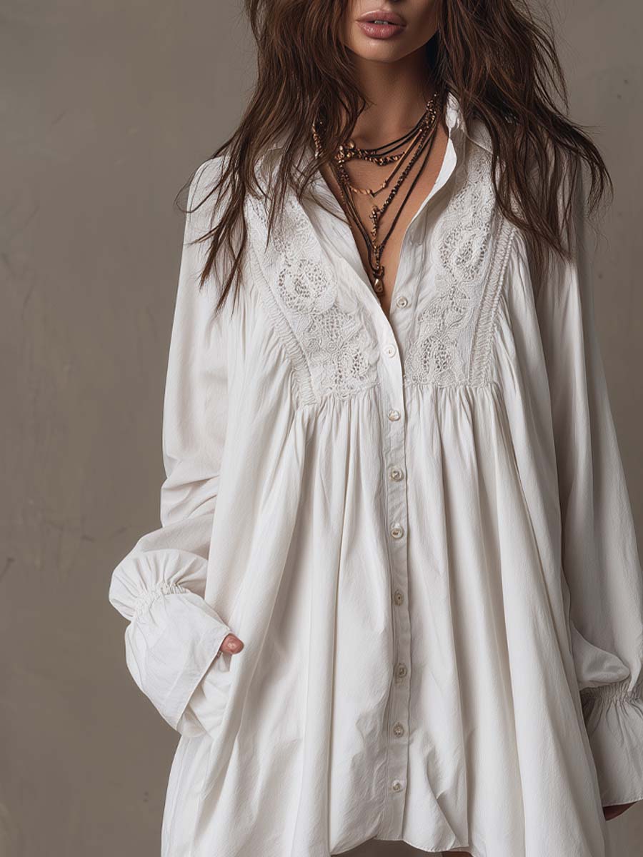 Amparo - Vestido Camisero de manga Larga con bajo Asimétrico