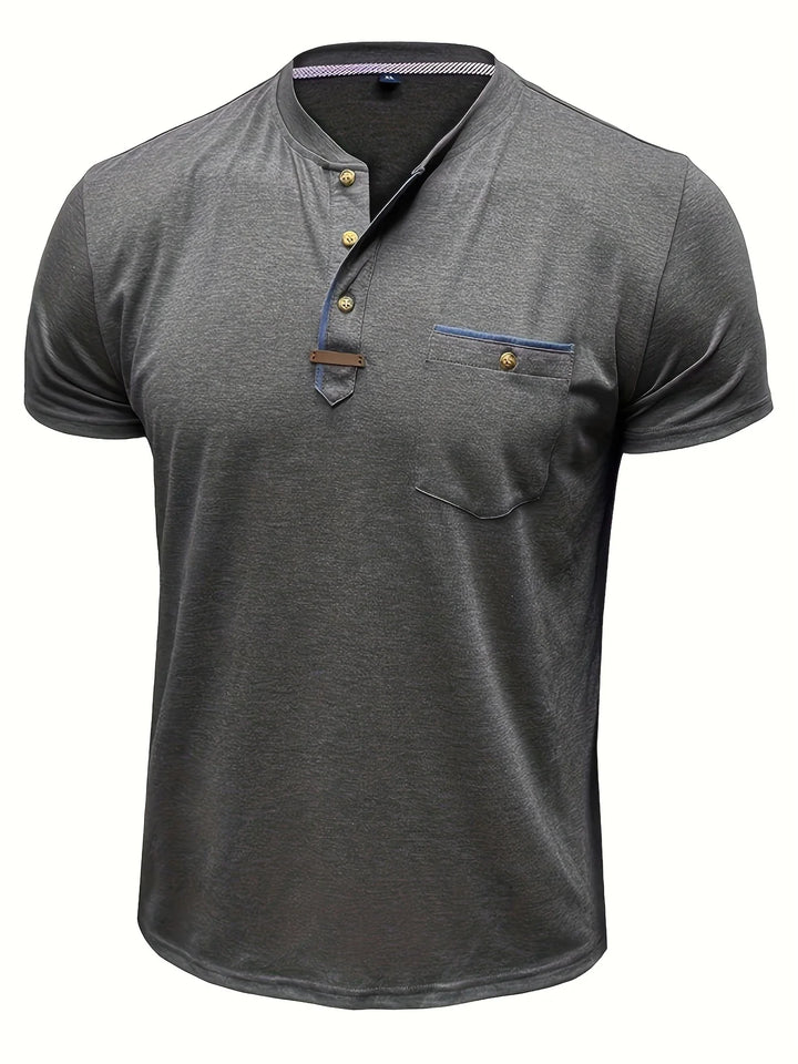 Saxon - Camiseta Elegante De Cuello Redondo Con Bolsillo