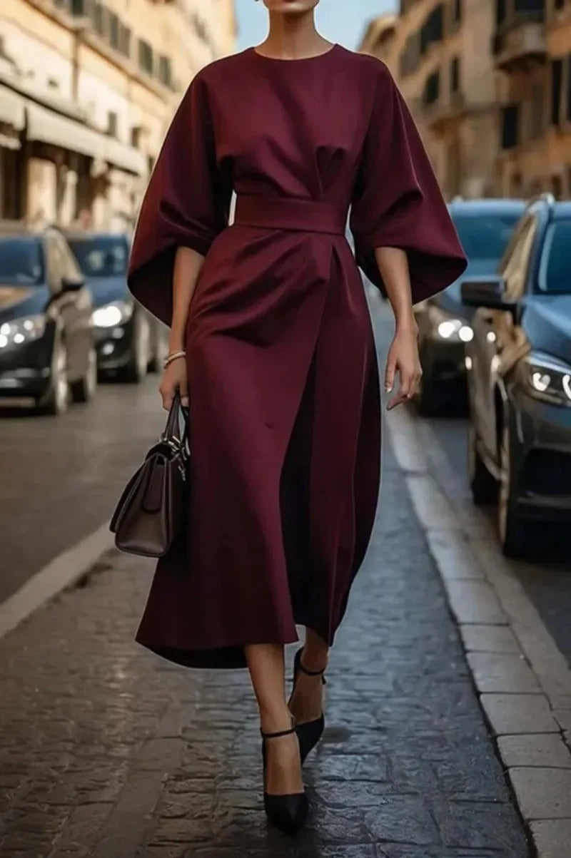 Rita - Elegante Vestido Con Mangas Farol y Cinturón