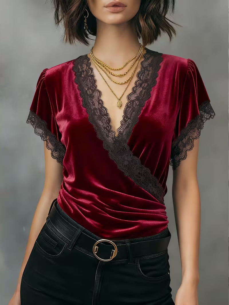 Jalisa - Blusa Vintage De Terciopelo Con Estampado De Cisnes