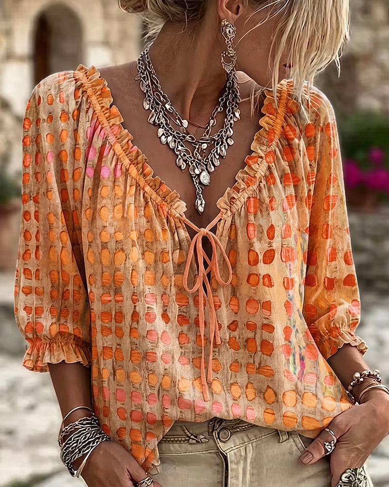 Kesney - Blusa De Lunares Con Cordones