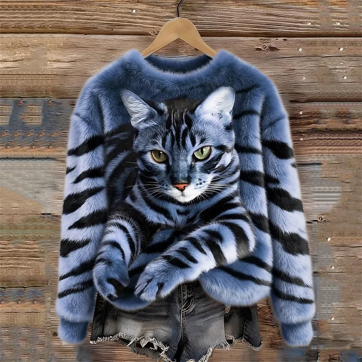Jules - Sudadera De Felpa Suave Con Estampado De Gato Atigrado y Tigre