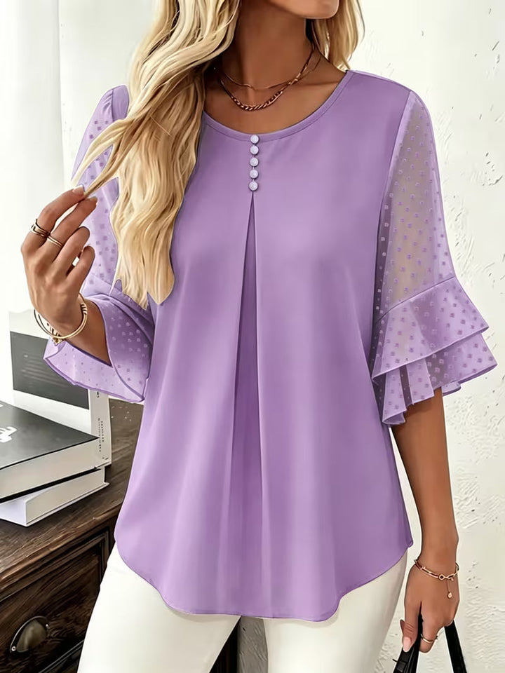 Hurley - Blusa de Cuello Redondo Con Mangas Transparentes Con Volantes