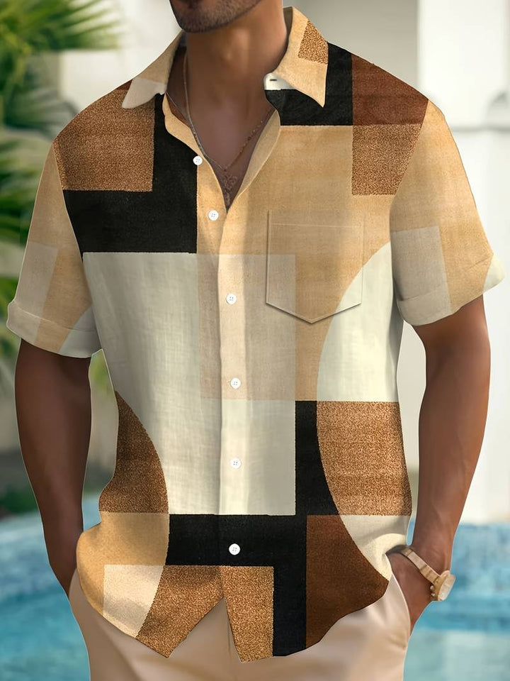Boucher - Camisa De Manga Corta Con Estampado Geométrico Vintage Y Botones