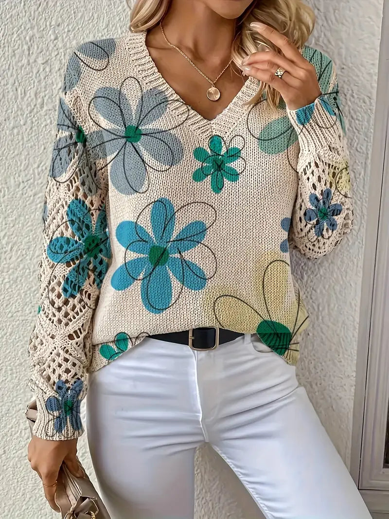 Marzena - Elegante Jersey De Manga Larga Con Estampado Floral