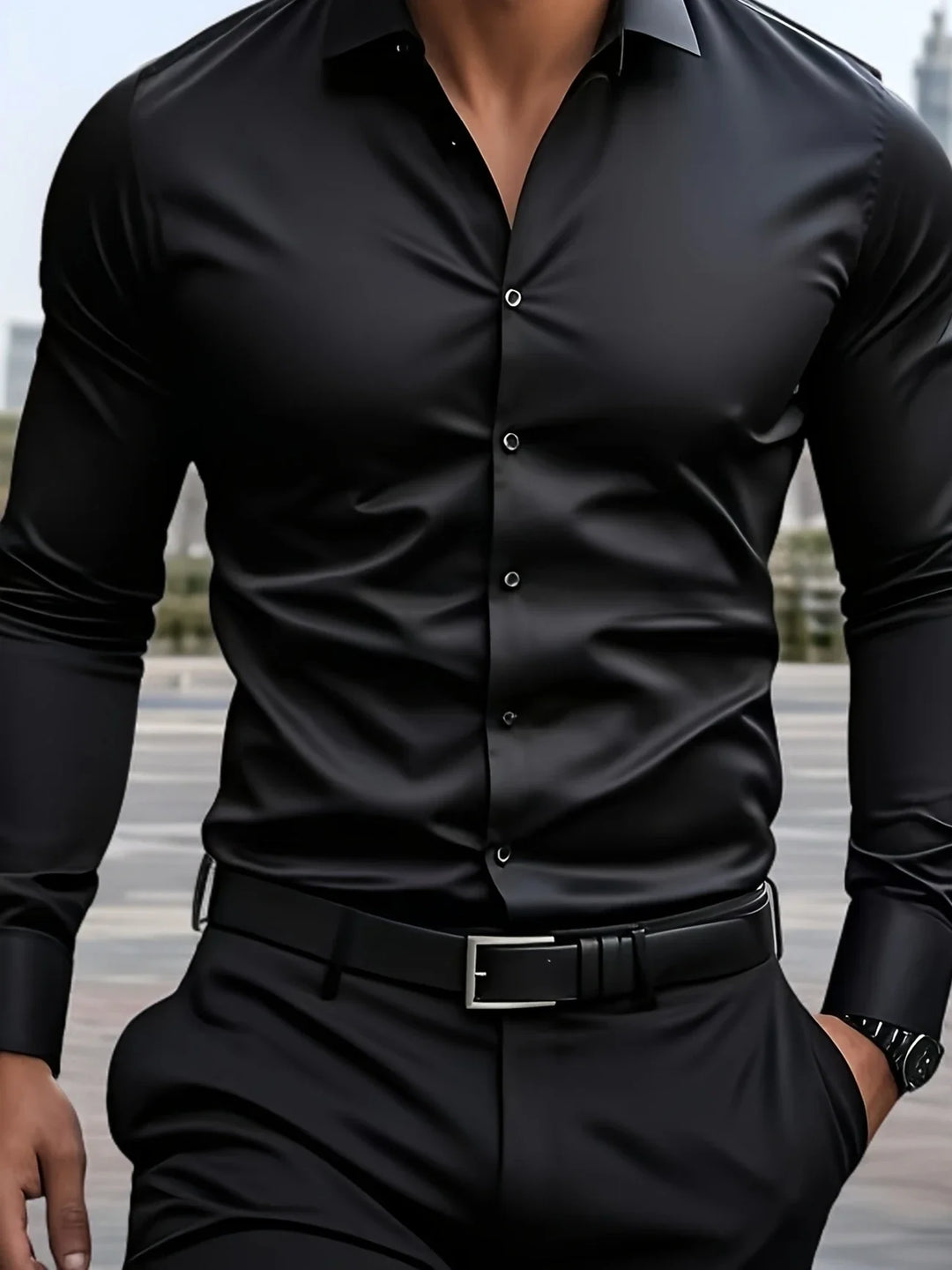Byron - Elegante Camisa De Manga Larga Con Btones