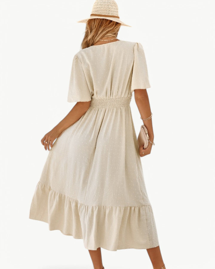 Rameena - Elegante Vestido Con Cuello En V Y Manga Corta
