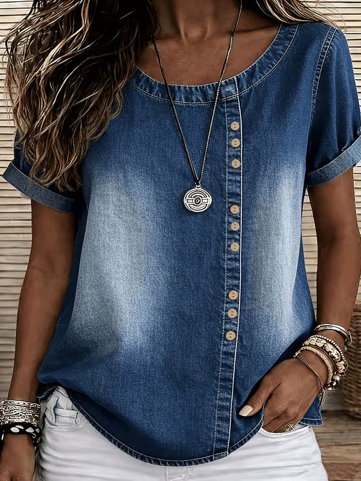 Ferina - Camiseta Vaquera De Manga Corta Con Efecto Desgastado