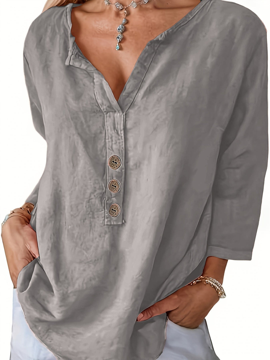 Mykaela - Blusa Informal De Algodón Y Lino