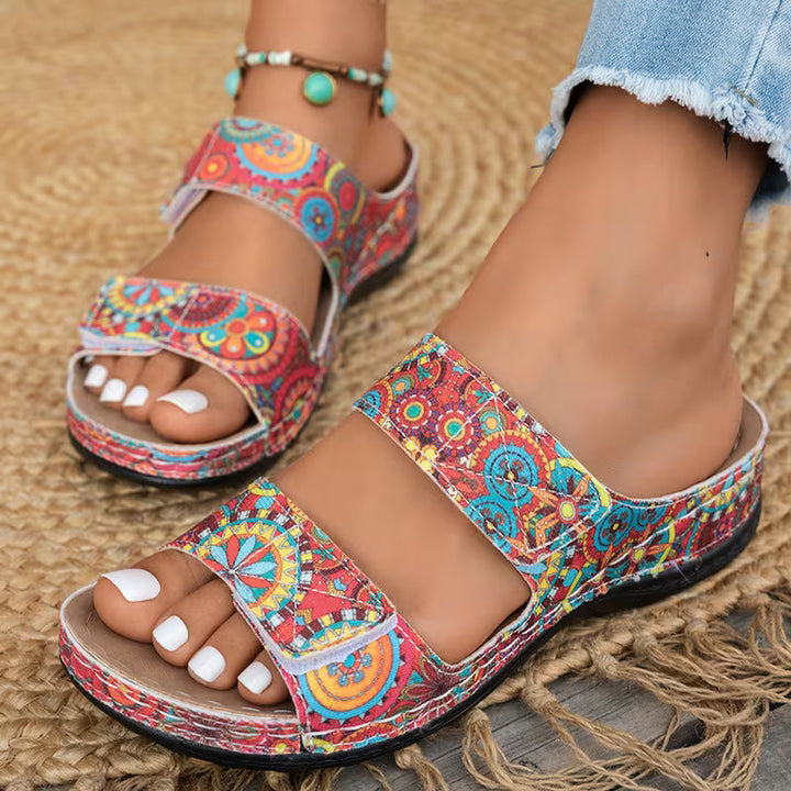 Dhifef - Sandalias De Verano Con Tacón Grueso Y Estampado