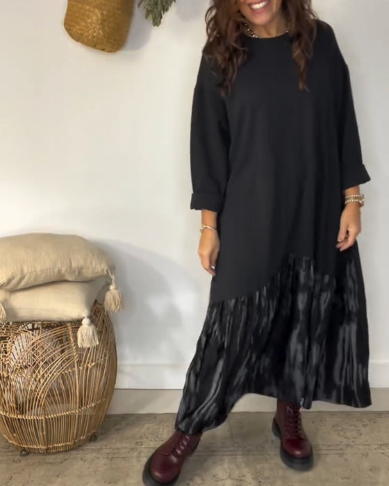 Dragica - Vestido De Cuello Redondo Con Estampado Irregular De Patchwork