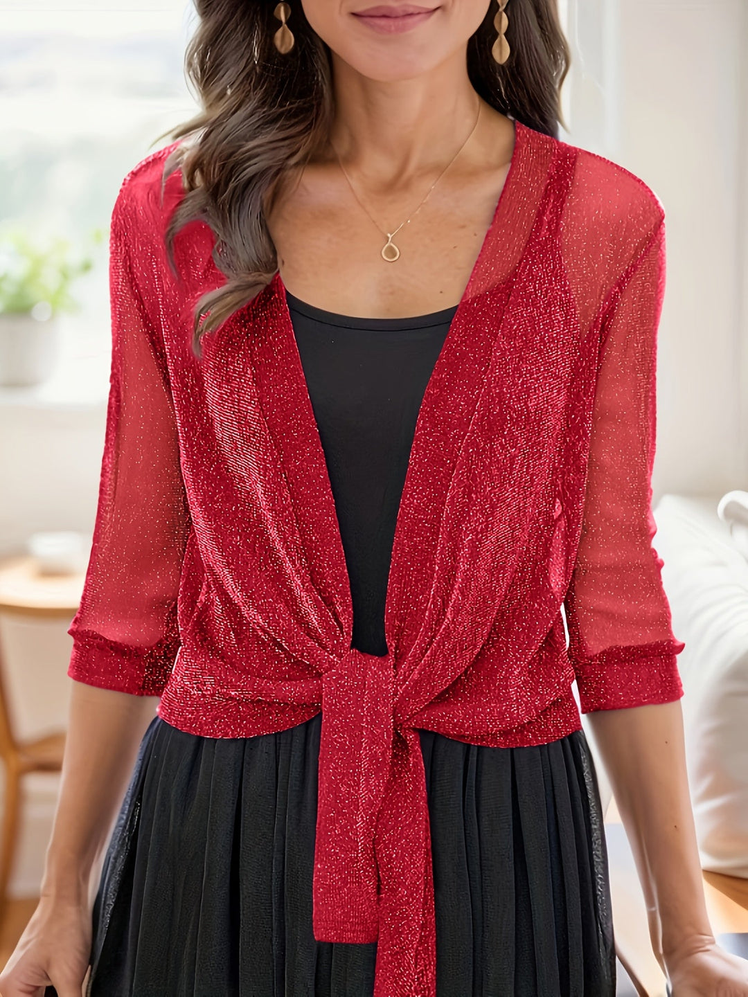 Prechyl - Elegant V-Neck Tie Front Shawl