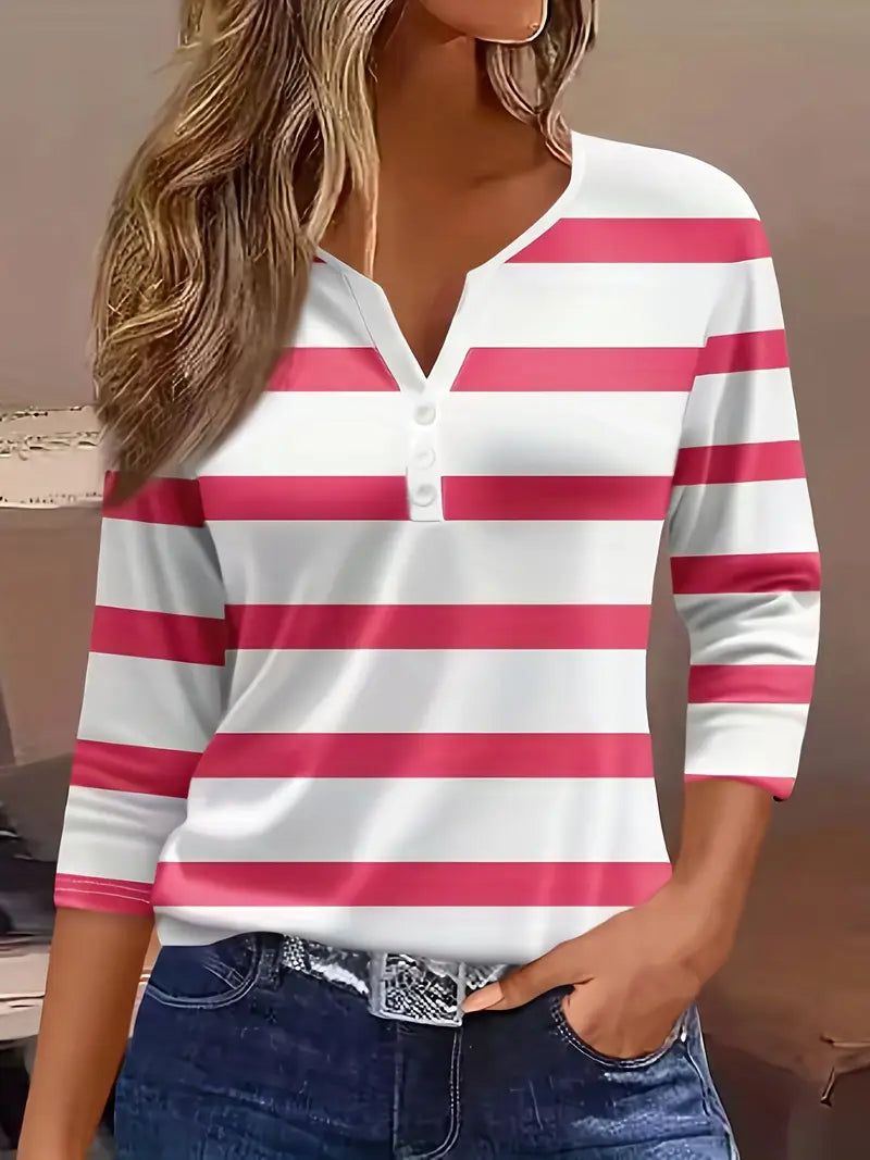 Dakota - Camiseta Informal Con Cuello En V Y Estampado A Rayas