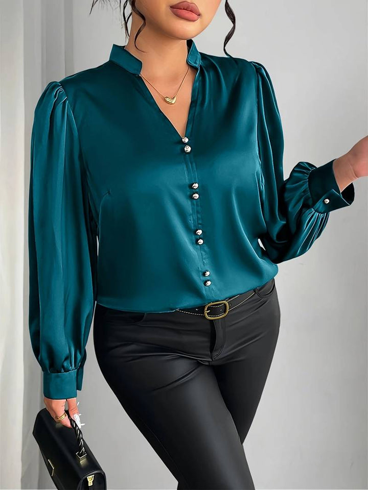Elisheva - Elegante Camisa Con Mangas Abullonadas y Cuello en V