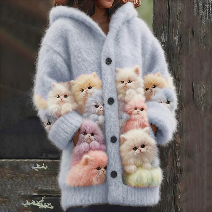 Kelsie - Cárdigan con Capucha Mullido y Gatos