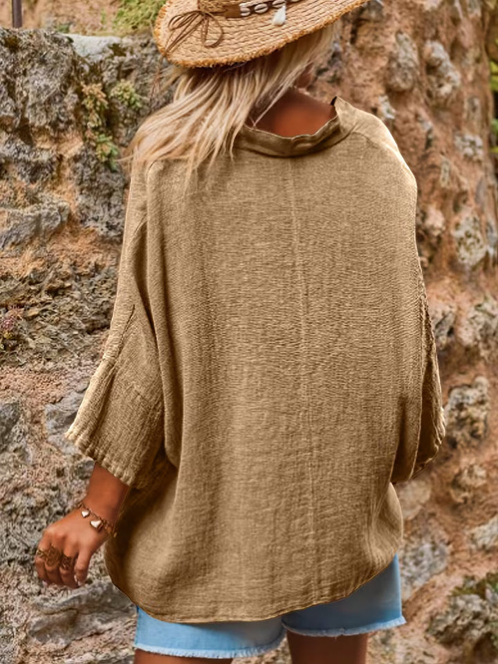 Lelina - Top Con Cuello en V Y Mangas De Murciélago