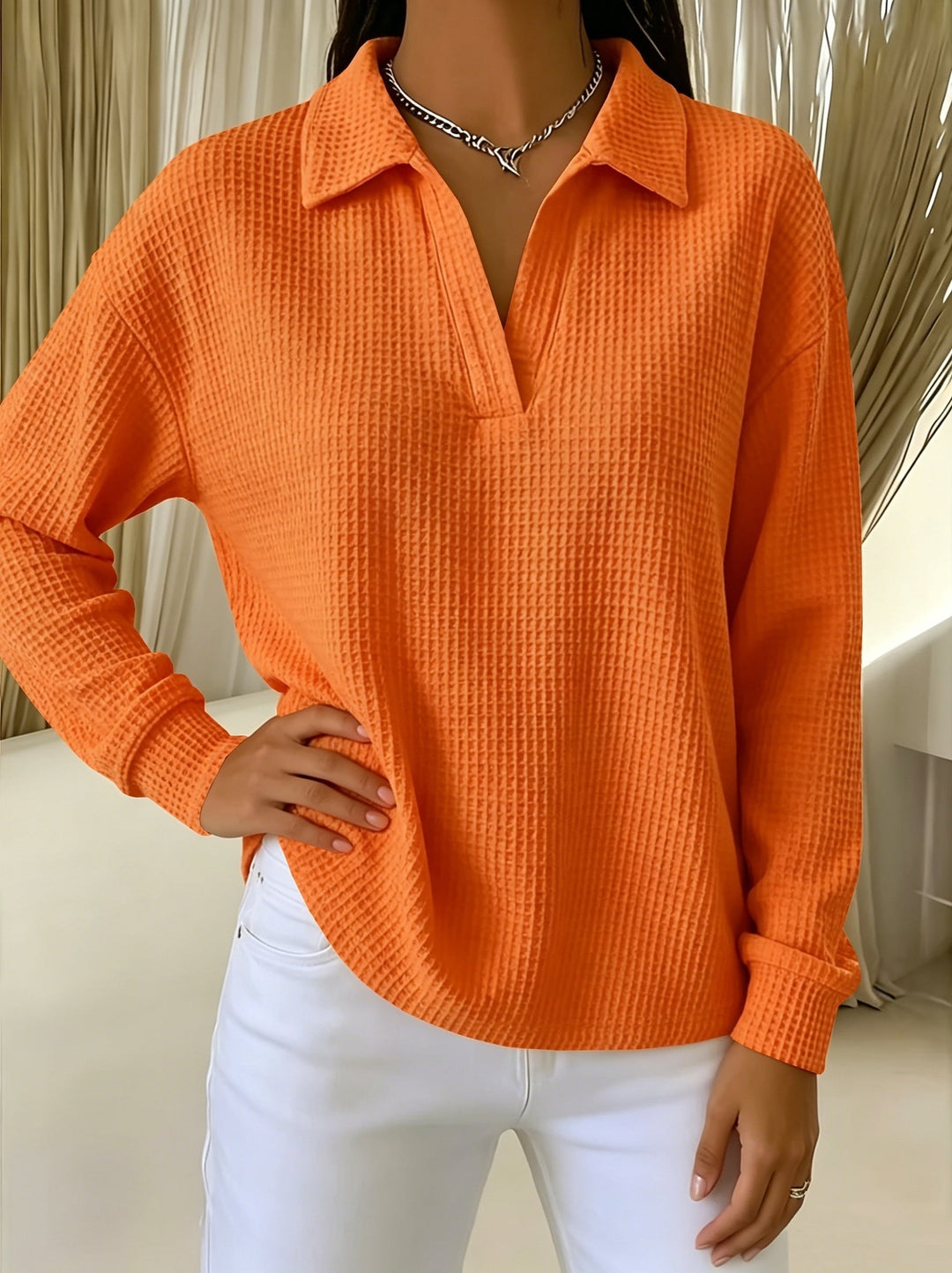 Nastya - Elegante Camisa Con Cuello Polo Y Tejido De Gofre