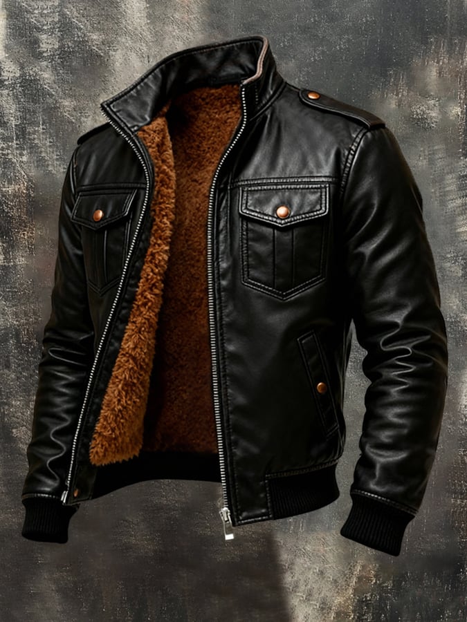 Marek - Chaqueta De Cuero Suave Con Bolsillos Delanteros