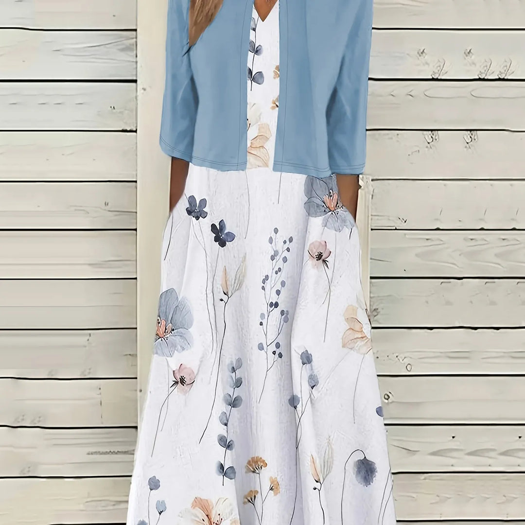 Elvina - Vestido Midi de Dos Piezas con Estampado Floral
