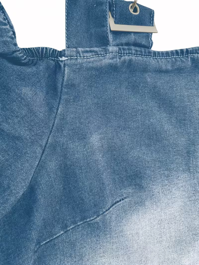 Kenia - Top de Denim con Hombros al aire y Manga Corta