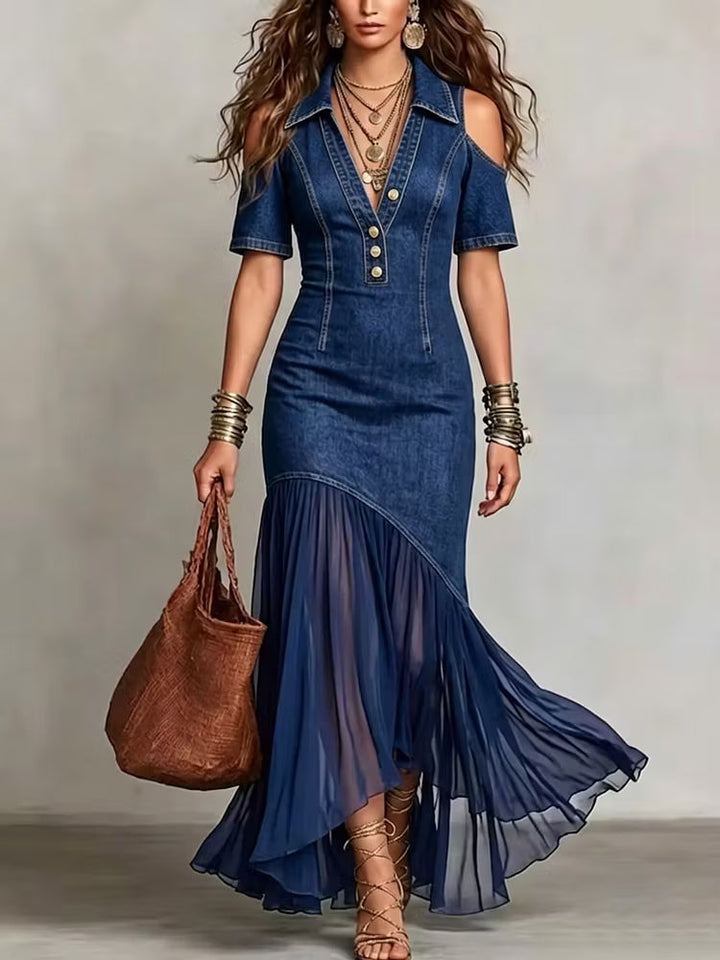 Presley - Vestido Largo Vaquero Con Detalle de Botones