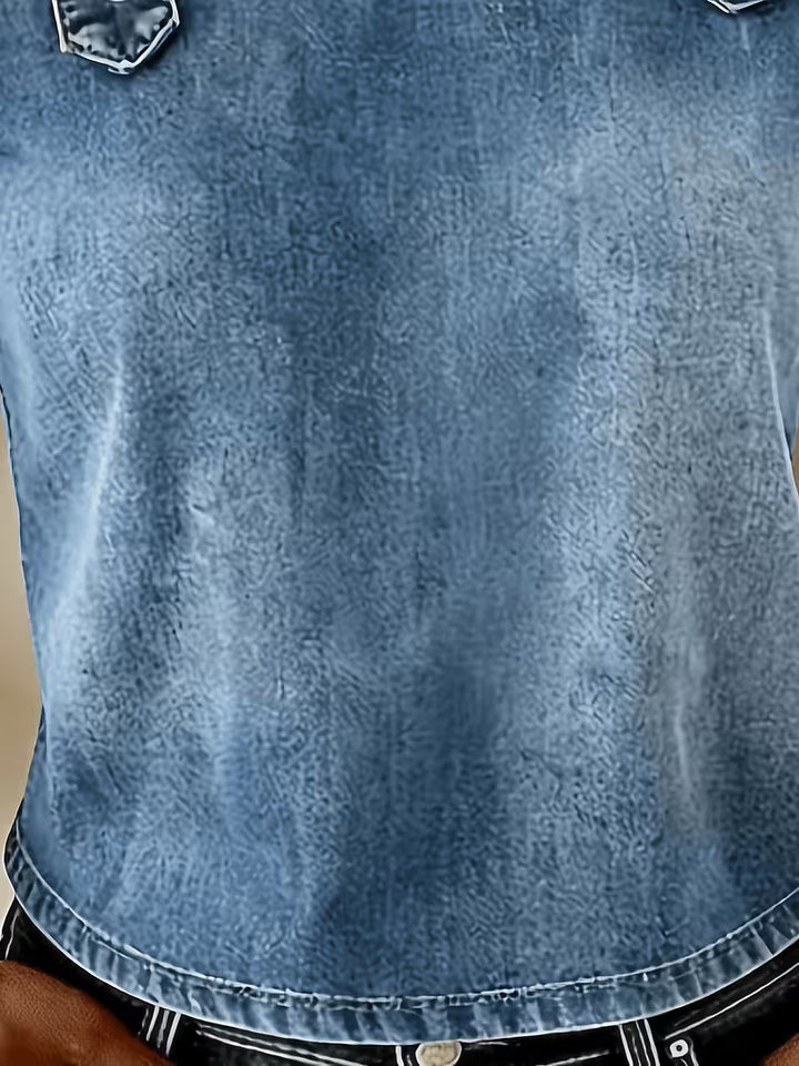 Kenia - Top de Denim con Hombros al aire y Manga Corta