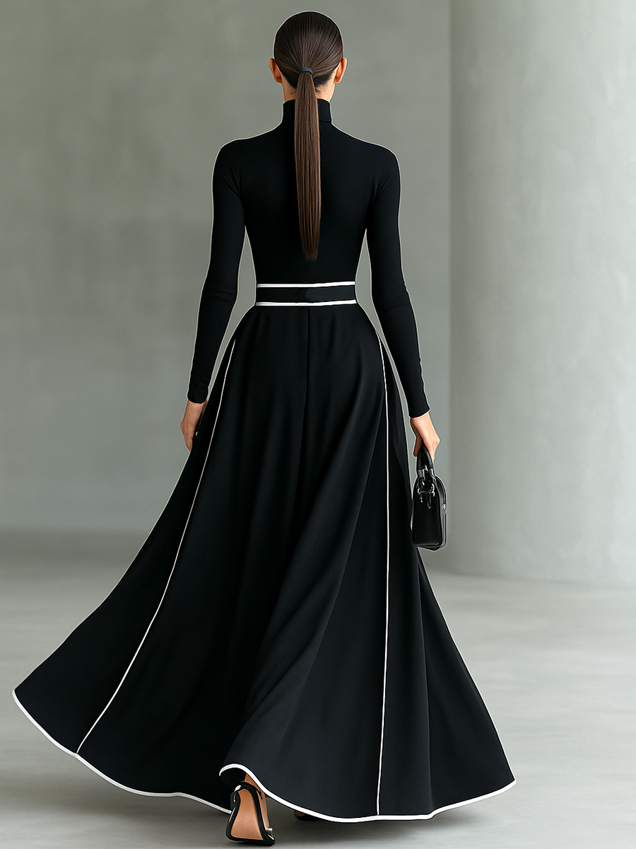 Romilly - Vestido Largo Ajustado Con Cinturón y Manga Larga