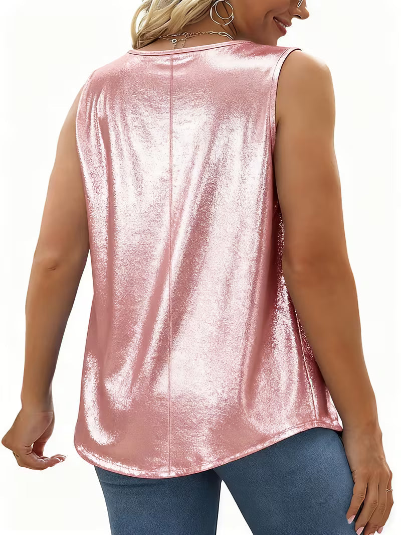Shivina - Camiseta Sin Mangas Metalizada Con Cuello Redondo