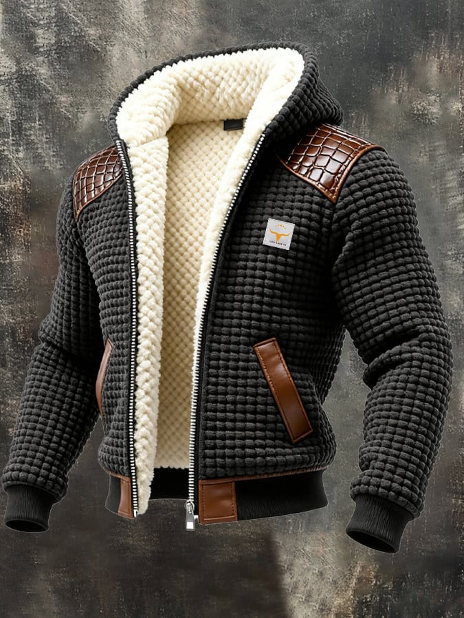 Giovanni - Chaqueta De Cuero a Cuadros Con Capucha