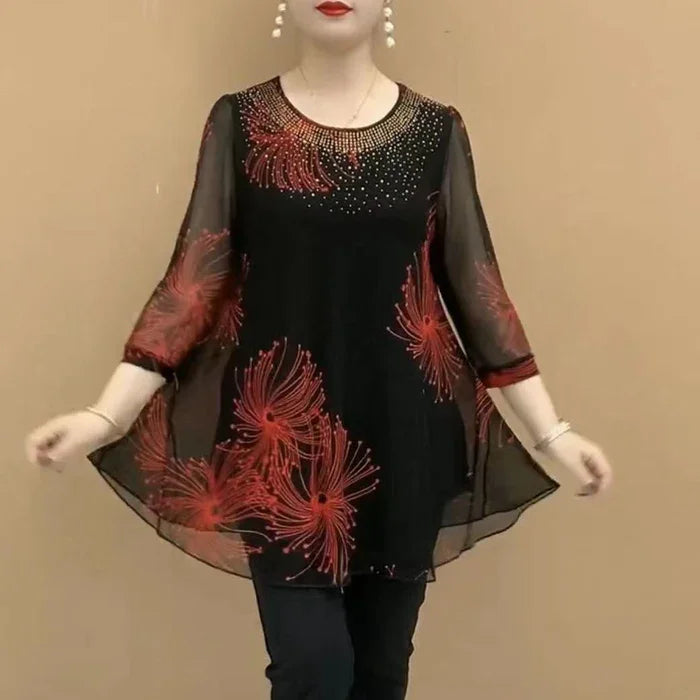 Skirmante - Blusas Estampadas de Gasa Con Cuello Redondo