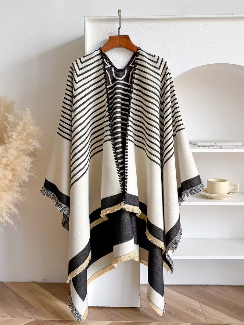 Taisija - Chal Reversible De Jacquard a Rayas En Imitación Cachemira