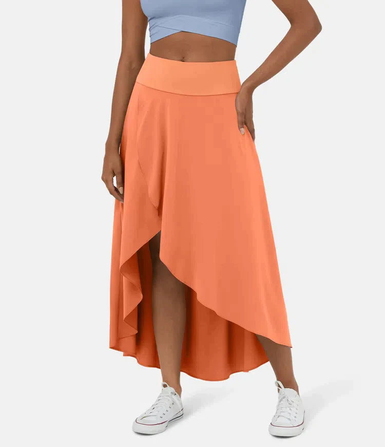 Keisha - Falda Midi Informal Con Cintura Alta Y Falda Con Volante Profundo