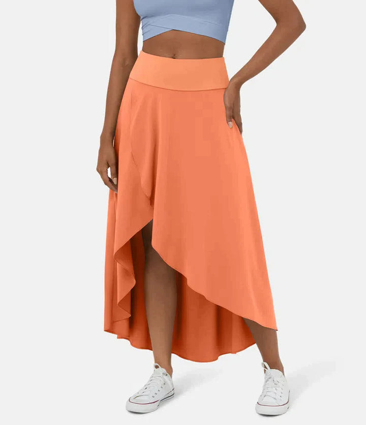 Keisha - Falda Midi Informal Con Cintura Alta Y Falda Con Volante Profundo