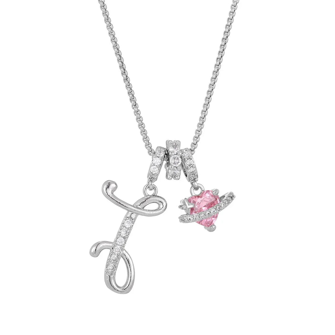 Nerute - Collar Con Inicial y Colgante de Corazón Rosa