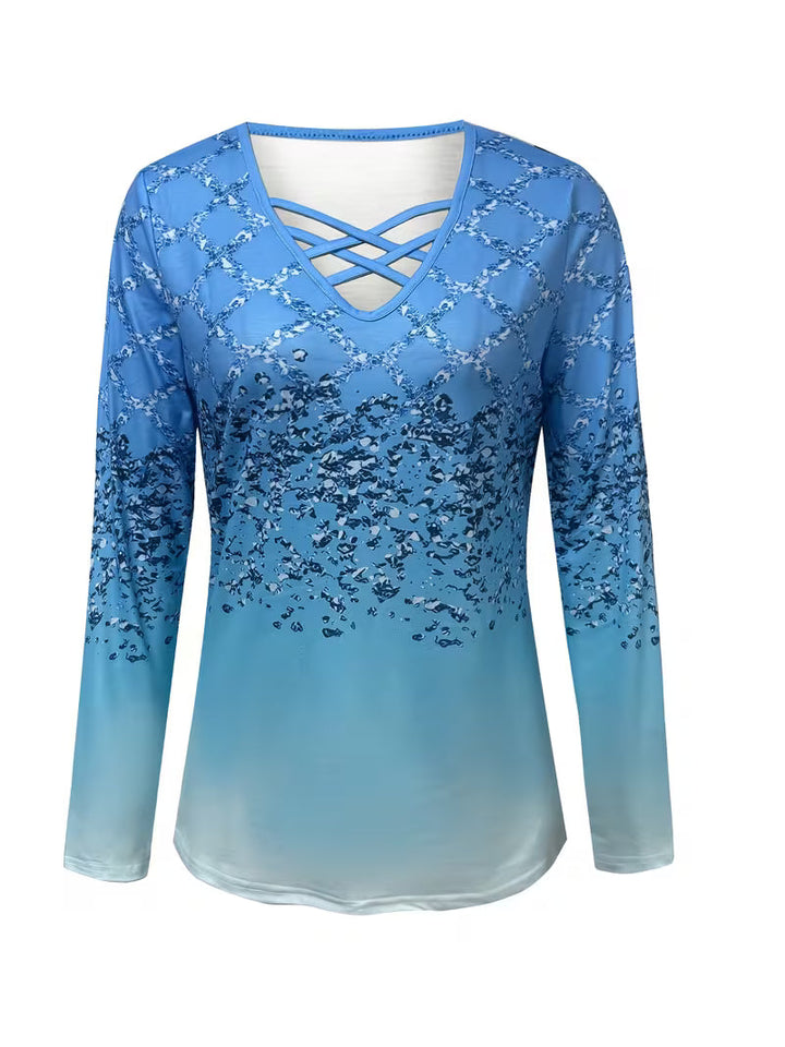 Karita - Blusa Informal Con Cuello En V y Manga Larga