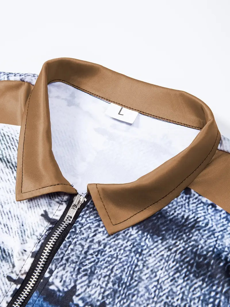 Zerem - Camisa de Manga Larga con Bloques de color y Cremallera